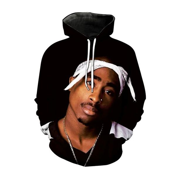 

men's hoodies & sweatshirts spring and autumn women's 2pac hoodie 3d printing pullover fashion rapper band boys girls hip hop swea, Black