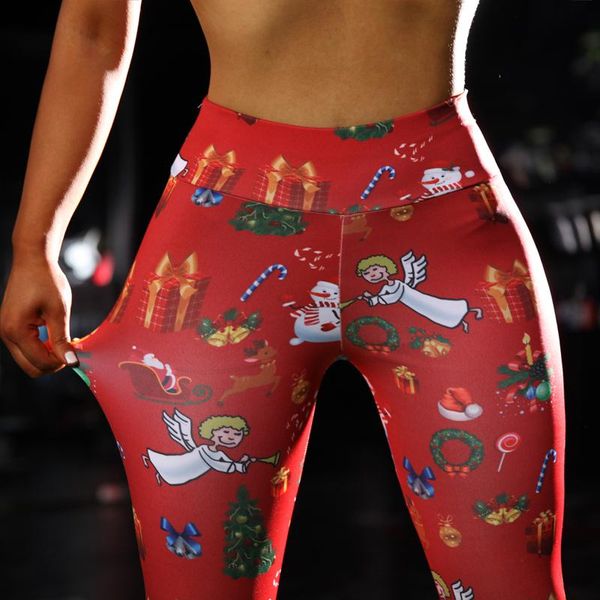 

yoga outfits vertvie christmas pants snowman print fitness women leggings fashion gym workout sports casual high waist slim, White;red