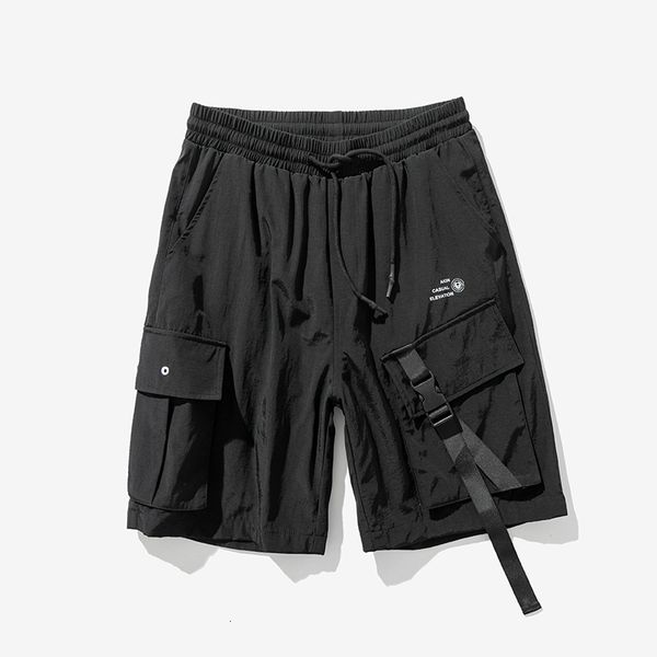 

hip hop men short streetwear harajuku load pockets tape at knee height shorts homme, White;black