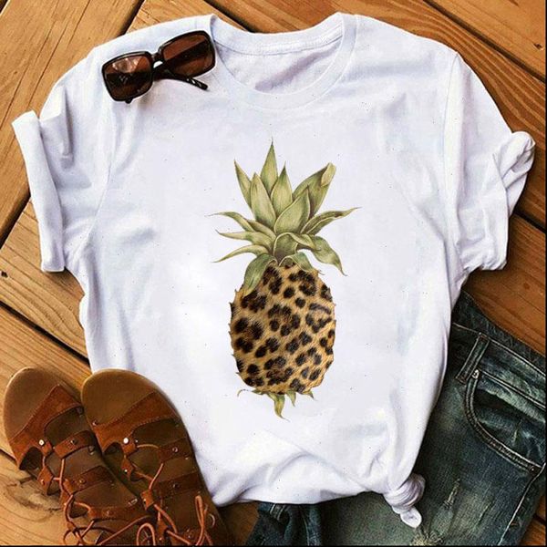 

womens t shirt pineapple printed fashion women lovely tee short sleeve o neck cute female shirts clot, White