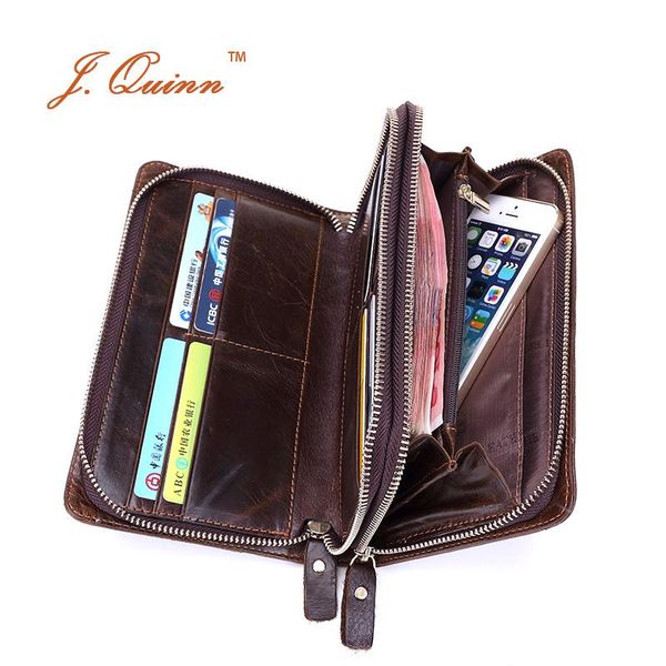 

wallets j.quinn mens double zipper clutch genuine cow leather large handy bags european style long handsome men purse 2021, Red;black