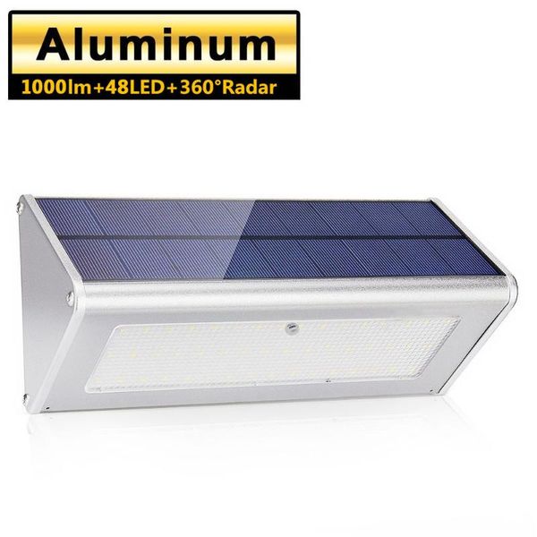 

solar lamps light outdoor waterproof aluminum - 4500mah 48 led super bright radar motion sensor garden wall safety