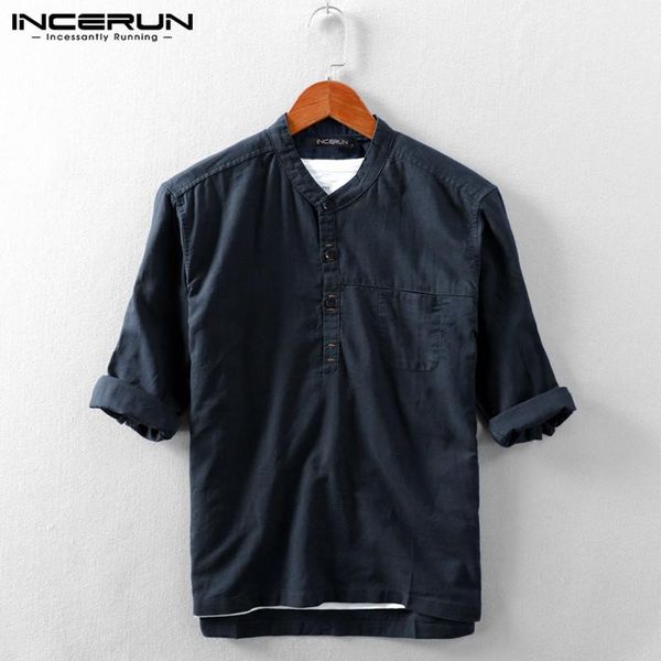 

summer cotton men casual shirt brand 2021 solid color half sleeve harajuku streetwear blouse stand collar basic camisas men's shirts, White;black