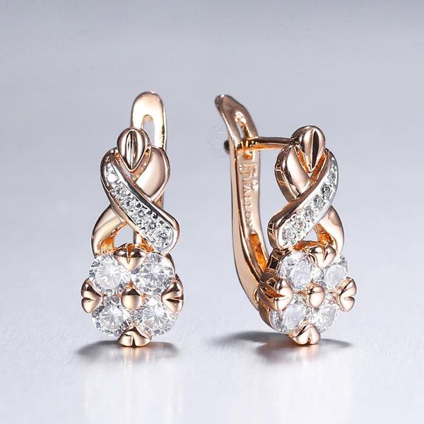 

trendy drop earrings for women 585 rose gold cz stone twisted flower shaped girls wedding jewelry dangle lge335 & chandelier, Silver