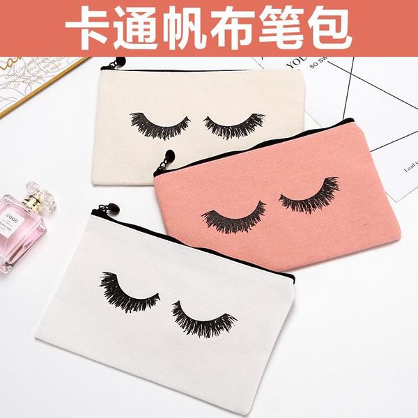 

pencil cases creative eyelashes large capacity canvas portable case storage bag student supplies stationery ins
