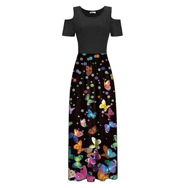 

casual dresses summer women dress elegant floral leopard print slim bohemian off the shoulder plus size round neck, Black;gray