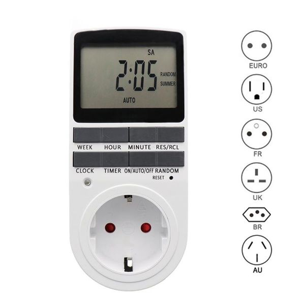 Timers 24 horas Semana Cíclica Timer digital eletrônico EU UK AU US BR FR Plug Kitchen Programmable Timing Socket