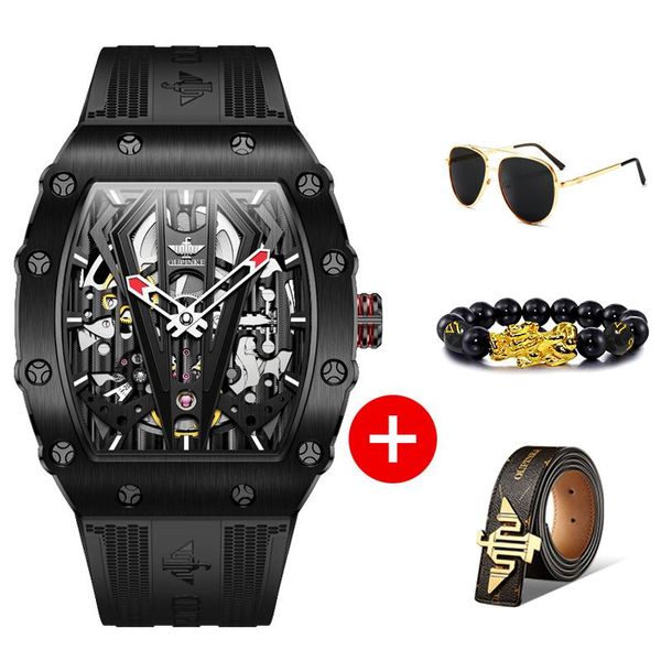 

wristwatches oupinke mens watches automatic mechanical wristwatch fashion skeleton silicone strap sports waterproof watch men, Slivery;brown