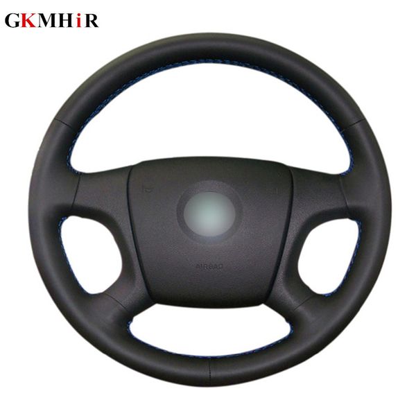 Coprivolante per auto in pelle artificiale nera cucita a mano fai-da-te per la vecchia Skoda Octavia 2005-2009 Fabia 2005-2010