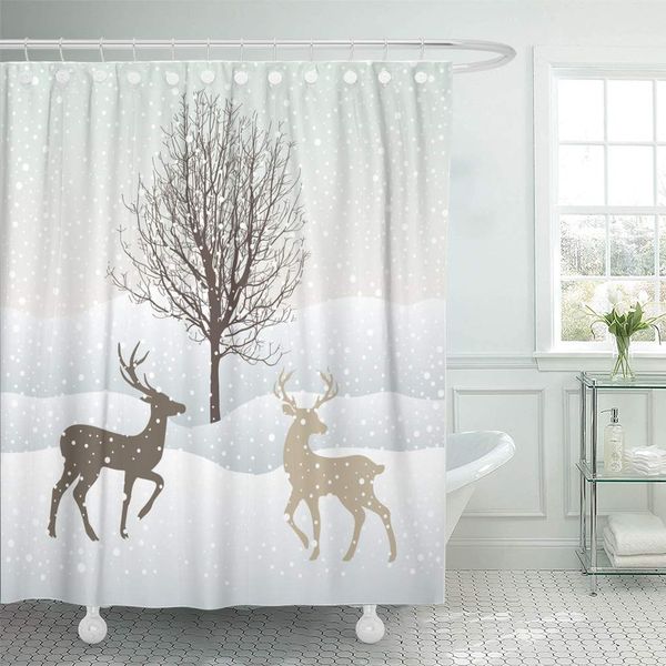 

zhhld shower curtain blue christmas forest in the frost winter landscape snow covered trees deers white january shower curtains