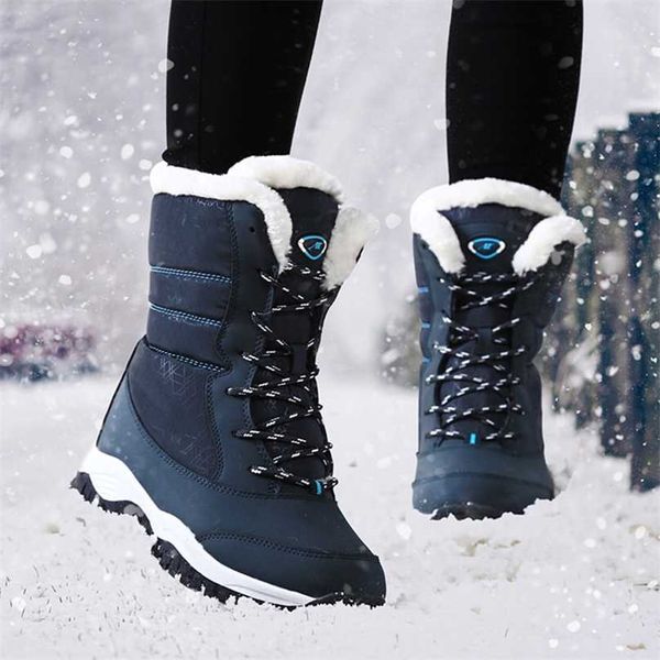 Женские сапоги, непромокаемая зимняя обувь, зимняя платформа, сохраняющая тепло, ботильоны на толстом меховом каблуке, Botas Mujer 211019
