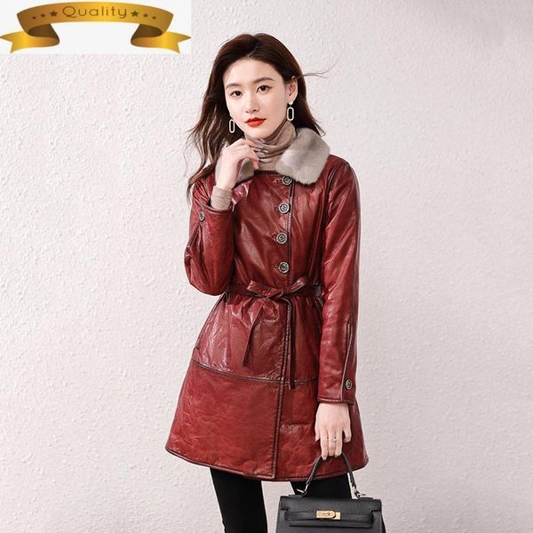 

women's leather & faux coat winter natural sheepskin female vintage genuine jacket women collar down jackets veste en cuir femme j8, Black