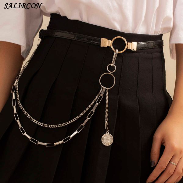 

goth stainless steel layered waist chain belt aesthetic key lock body chain skirt jeans decoration women body jewelry streetwear p0811, Silver