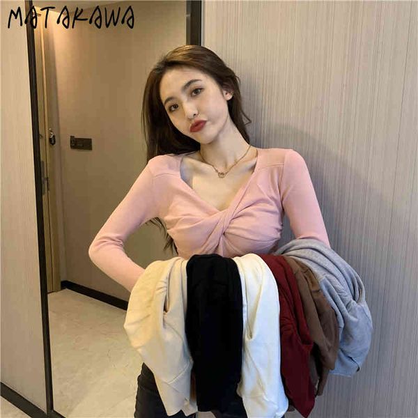 

matakawa fashion v-neck women's sweaters spring woman sweaters long sleeve sweater slim pleated long sleeve pullovers 210513, White;black