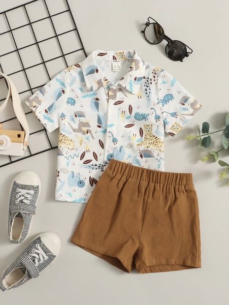 

baby drop shoulder cartoon pattern & shorts she, White