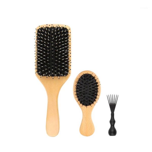 

3pcs wood comb professional paddle cushion hair loss massage brush hairbrush scalp care healthy bamboo1, Silver