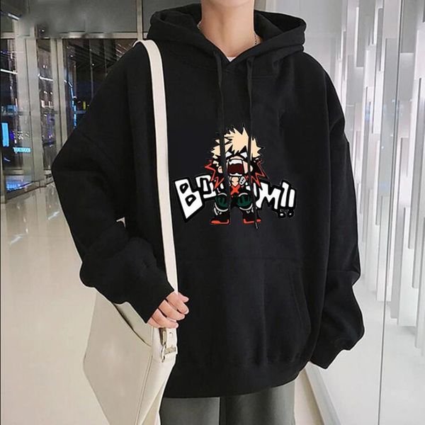 

men's hoodies & sweatshirts japanese anime bakugou katsuki my hero academia men boku no cartoon streetwear hoody, Black