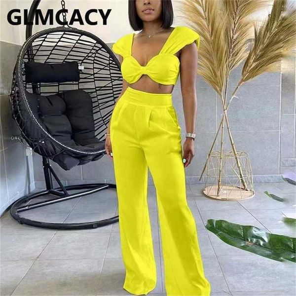 

two piece chic suits crop & loose pants set 211105, White
