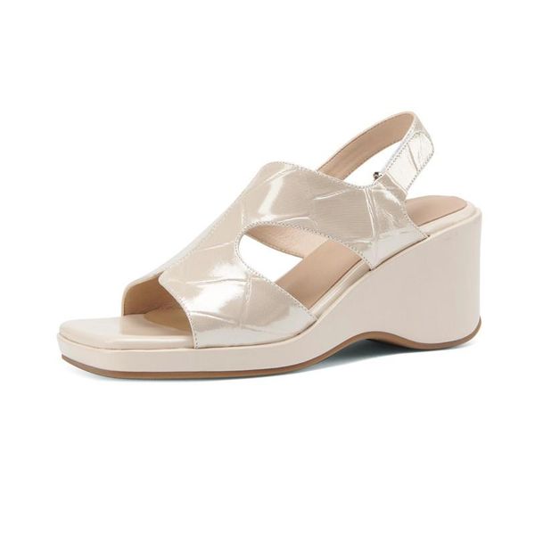 

handmade genuine leather summer sandals women 2021 sheepskin peep toe platform wedges high heels beach rome shoes plus size 40 dress, Black