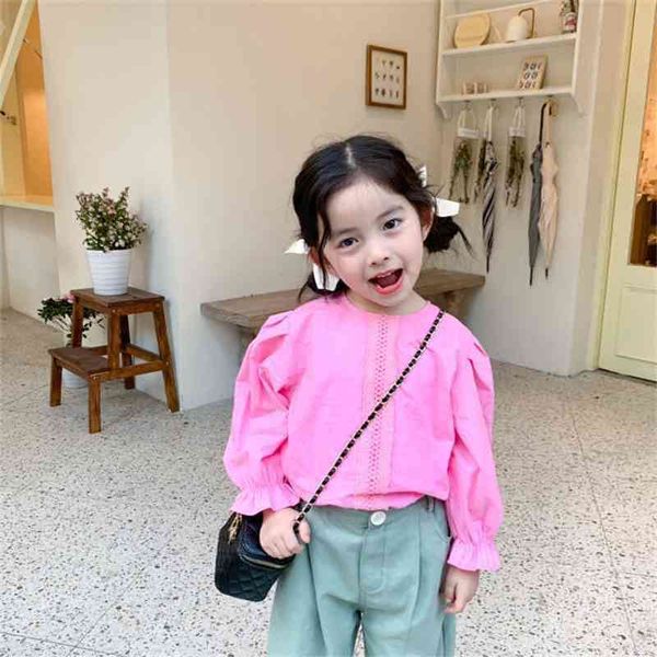 

spring autumn cotton casual lace pacthwork long sleeve shirts for girls soft all-match loose 210708, White;black