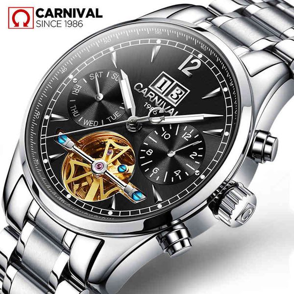 

mechanical watches men sapphire carnival luxury brand waterproof men watches lightning-turning tours clock, Slivery;brown