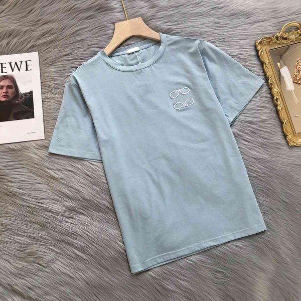 

new embroidery basic short sleeve round neck loose t-shirt women's wear, White