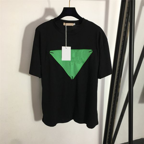 

fashion triangular label women t shirt letter embroidered loose short sleeve shirt with tags, White