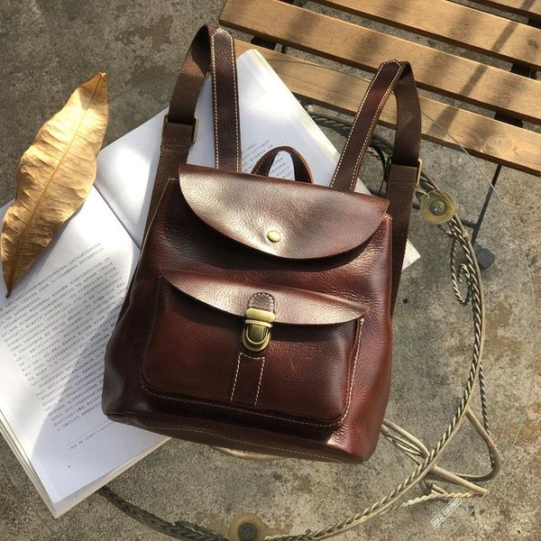

backpack shoulder bag layer leather british retro personality