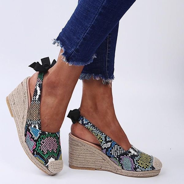 Sandali Cunei Scarpe da donna per le donne Tacchi alti Estate Flip Flop Flop Nake Print Bow Signore Piattaforma Plus Size 35-43 2021