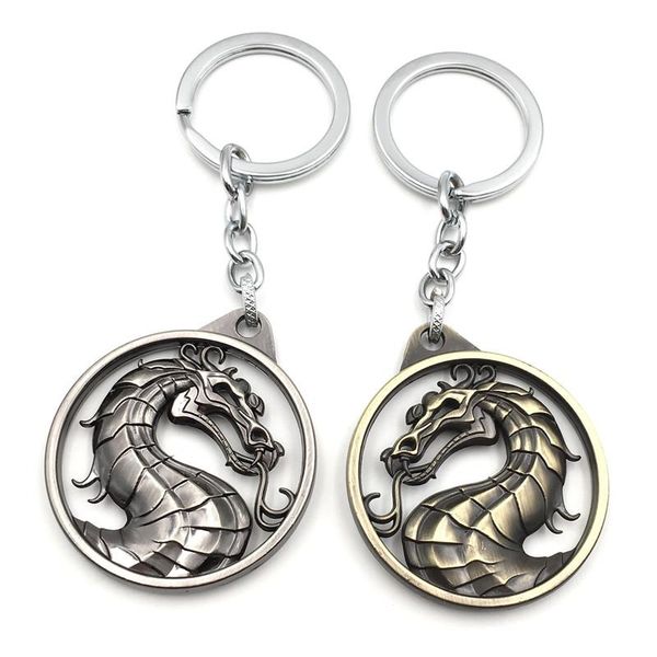 

keychains wholesale game mortal kombat vintage metal alloy pendant key chain chaveiro ring for men size 4.5*4.5cm, Silver