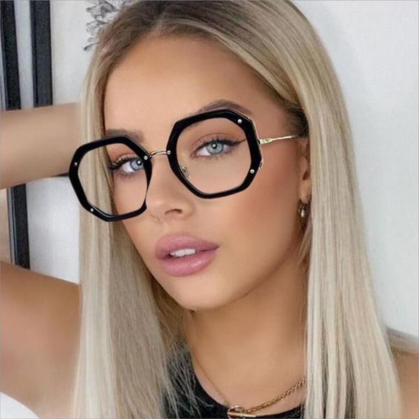 

fashion sunglasses frames 2021 big polygon anti-blue glasses women vintage optical transparent eyeglasses frame female spectacles oculos fem, Black