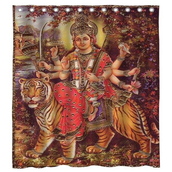 

shower curtains world religion multi armed goddess durga and tiger spiritual meditation by ho me lili curtain bathroom decor