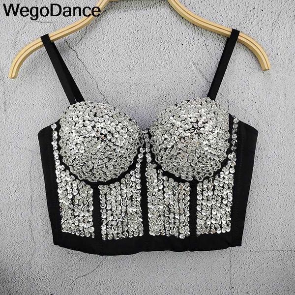 Sexy Helle Perlen Pailletten Nachtclub Push-Up Bralette Bh Abgeschnitten Tragen Heraus Korsett Tops Weibliche Camis Crop Kleidung X0726