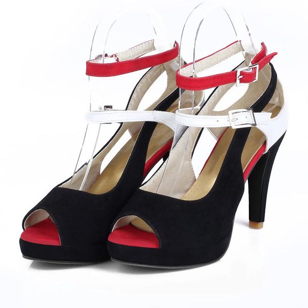 

big size 32-43 summer fashion women solid peep toe heels sandals 2 colors, Black
