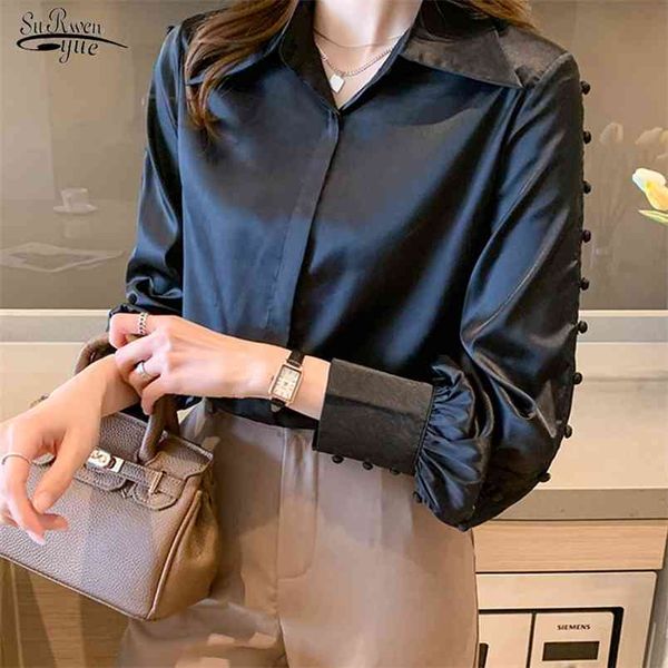 

office ladies shirt blouse women satin solid blouses casual plus size loose shirts single-breasted blusas 13093 210421, White