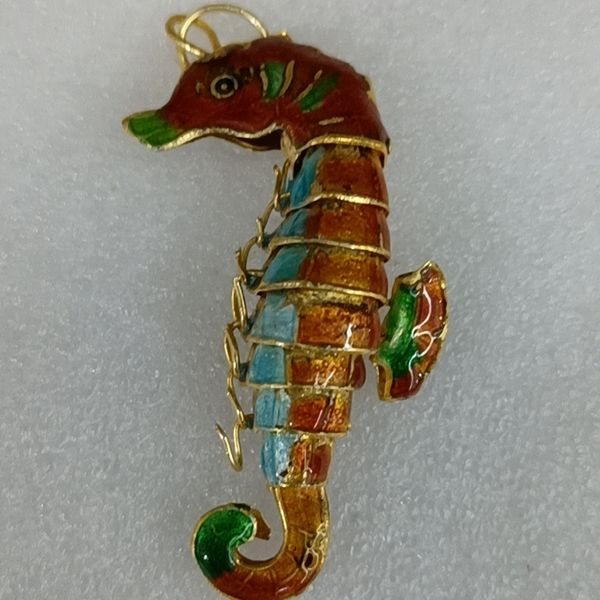 

5.5cm cloisonne enamel cute seahorse charm diy jewelry making pendant earrings necklace keychain accessories animal copper jewellery, Bronze;silver
