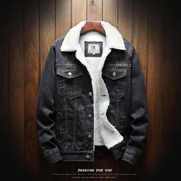 

men winter jean jackets lightblue cowboy outerwear warm denim coats wool liner thicker fleece jacket plus size 6xl men's, Black;brown