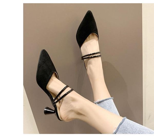 

slippers 2021 pointed high-heeled stiletto sandals women's wild korean version of two wear half drag, Black