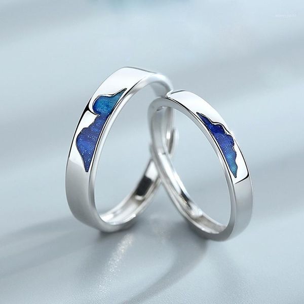 

wedding rings unique blue sea of clouds couple for lovers fashion silver-color jewelry accessories statement open band1, Slivery;golden