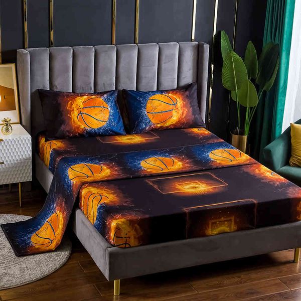 

bedding sets basketball mattress fitted sheet set elastic edge 3d baseball rugby soccor flat bedspread soft bed protector 2 pillow cases jsz