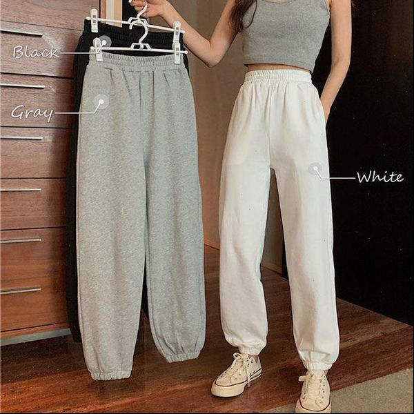 

women casual loose capris jogging pants plus size female fashion elastic waist streetwear trousers drop good quality, Black;white