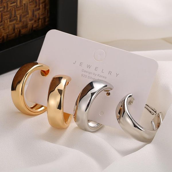 

hoop & huggie 2021 jewelry gifts women simple metallic mirror earrings, Golden;silver