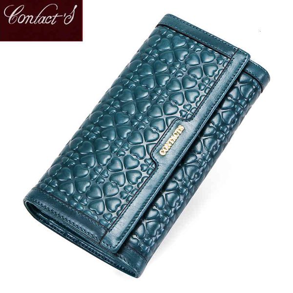 

classic wallets contact's genuine leather women clutch fashion female coin purse portemonnee with phone pouch card holder money bags, Red;black