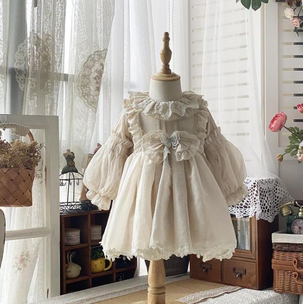 

girl's dresses autumn spanish vintage lolita ball gown lace bow lantern sleeve birthday party turkey easter eid for girls l1306, Red;yellow