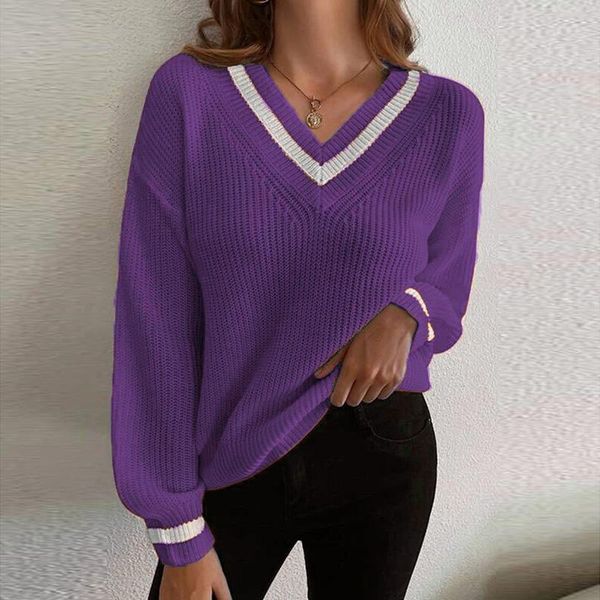 

women's sweaters elegant deep v-neck long sleeve pullover autumn winter casual loose women sweater fashion solid patchwork, White;black