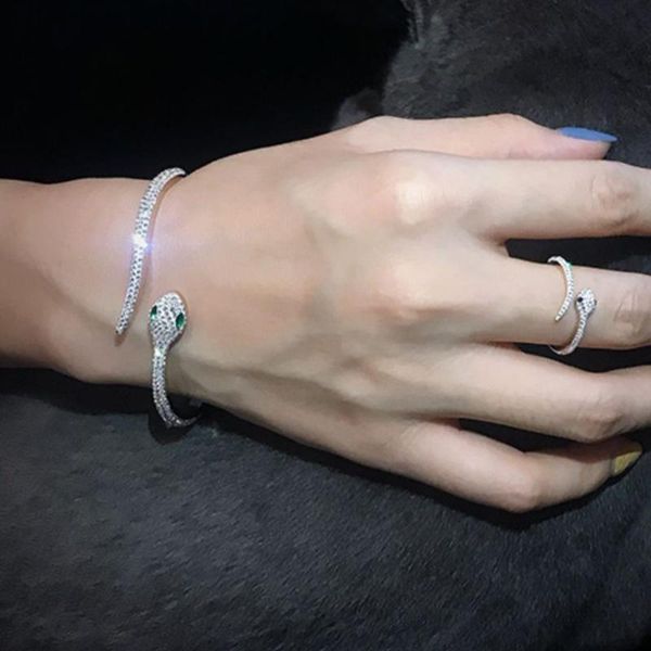

bangle 2021 trendy jewelry crystal rhinestone snake stainless steel bracelets bangles for women girl accessories gifts, Black