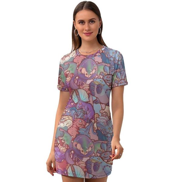 

casual dresses monster dress short sleeve summer bodycon teen printed polyester one-piece, Black;gray