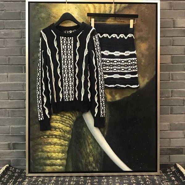 

two piece dress early autumn sweater skirt suit runway looks two-piece women geometry coat style restoring ancient ways blw2, White