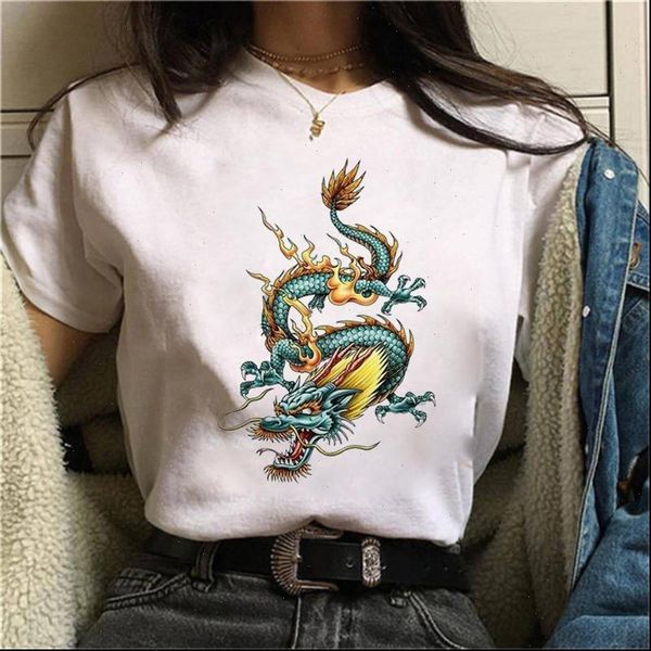 

fashion chinese dragon print summer women tee casual harajuku femme, White