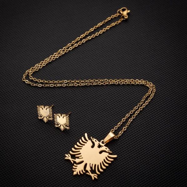 

earrings & necklace albania flag earring and set dragon bird shaped jewelry sets chic stainless steel eagle chokeres for women party wear, Silver
